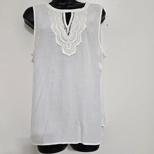 PALE SKY size Large Sleeveless Lace Detail‎ Lightweight Top Off White